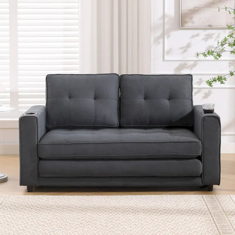 3-In-1 Upholstered Futon Sofa Convertible Floor Sofa Bed