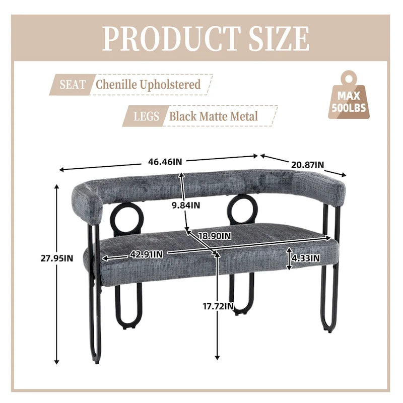 House Hold Modern Loveseat 2 Seater Sofa Chenille Fabric Couch With Arms And Metal Legs For Living Room