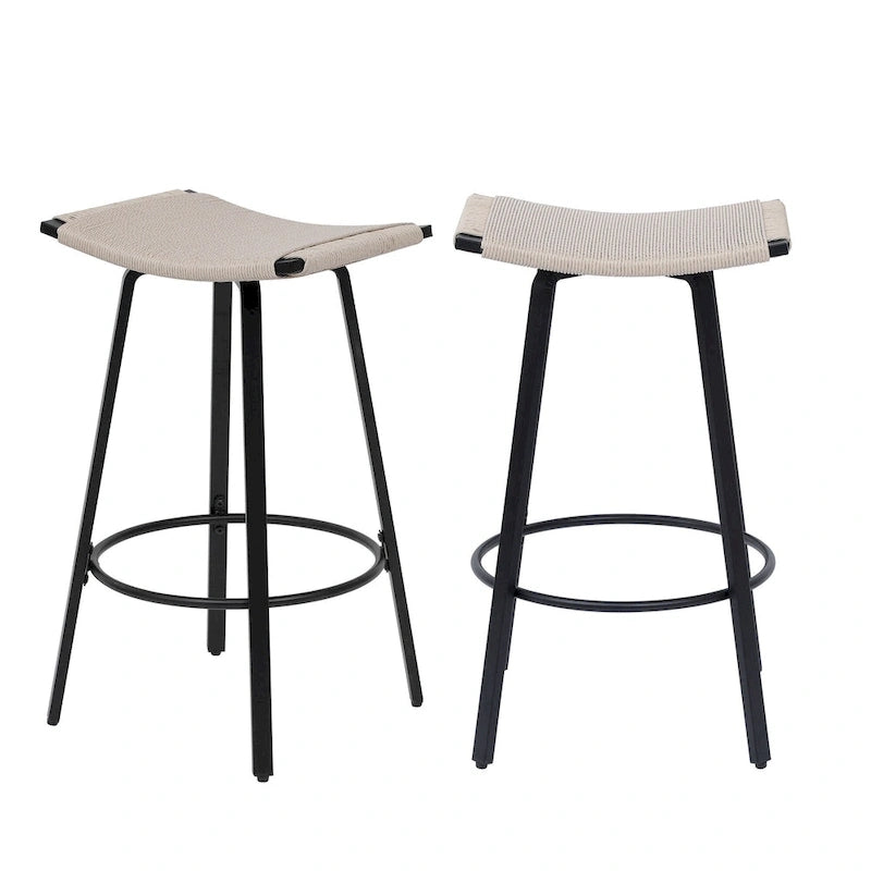 Counter Height Bar Stools, Backless Handwoven Kitchen Dining Chairs with Round Footrest Set of 2 PVC Weaving Pub Stool