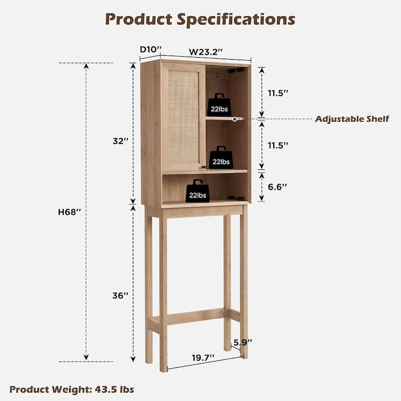 Natural Rattan Over The Toilet Storage Cabinet, Modern Storage Cabinet