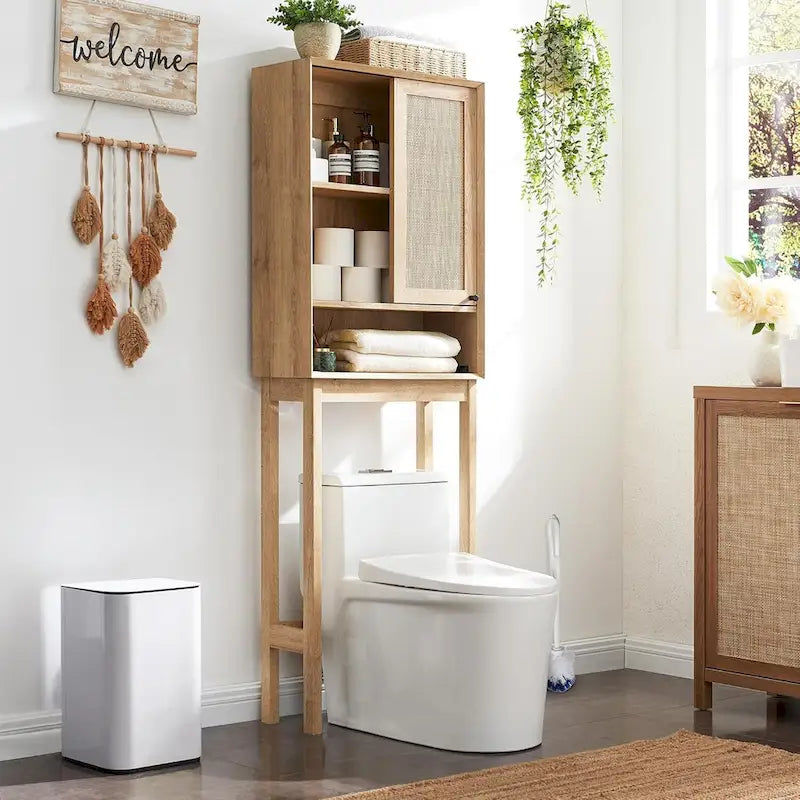 Natural Rattan Over The Toilet Storage Cabinet, Modern Storage Cabinet