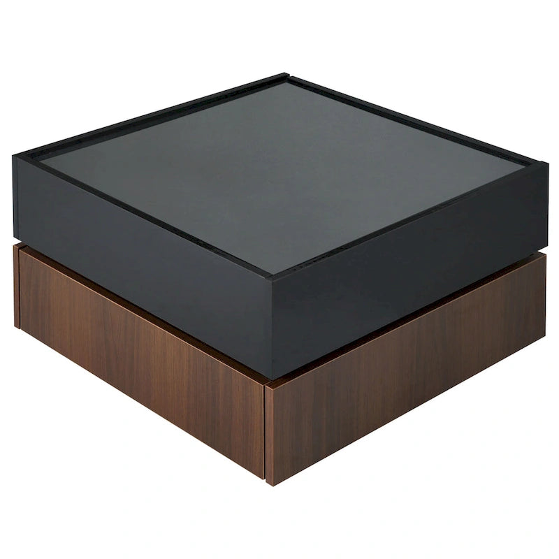 Multifunctional Square 360 Rotating Coffee Table 2-Tier Center Table with 2 Drawers and Rotating Tabletop, for Living Room