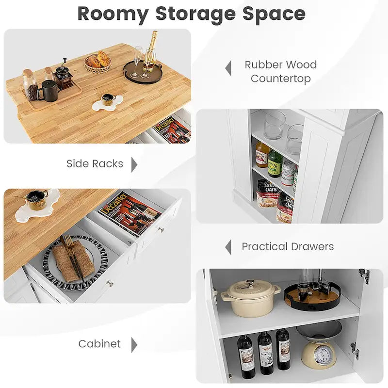 Gymax Large Kitchen Island Drop Leaf Breakfast Bar w/ Wood Top Shelves