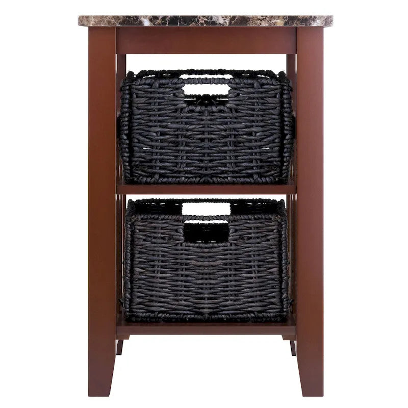 Zoey Side Table Faux Marble Top with 2 Baskets