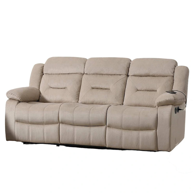 Niko Manual Recliner Sofa, Plush Beige Velvet, Solid Wood, 83 Inch