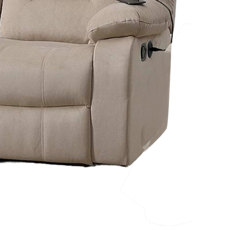 Niko Manual Recliner Sofa, Plush Beige Velvet, Solid Wood, 83 Inch