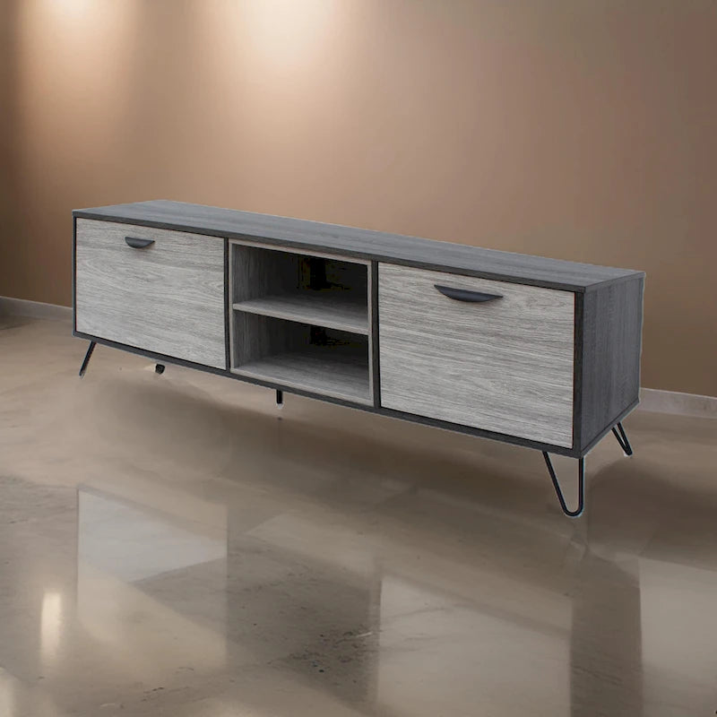 Alfie TV Media Entertainment Console Cabinet, 2 Shelves, Gray 71 Inch