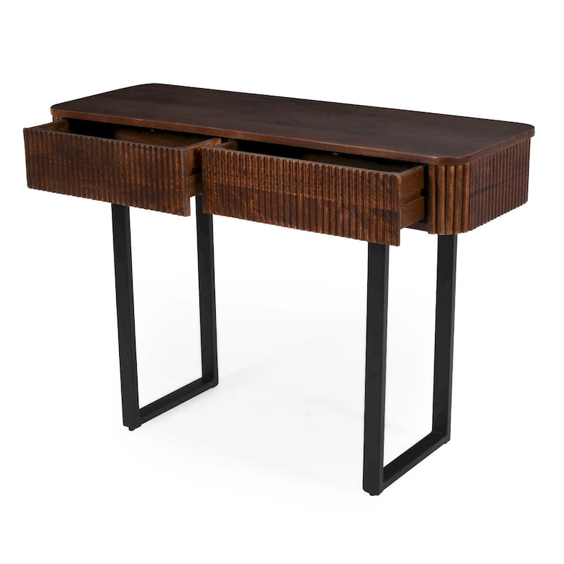 Modern Solid Wood Entryway Console Table with Fluted Design & Storage