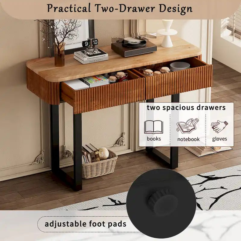 Modern Solid Wood Entryway Console Table with Fluted Design & Storage