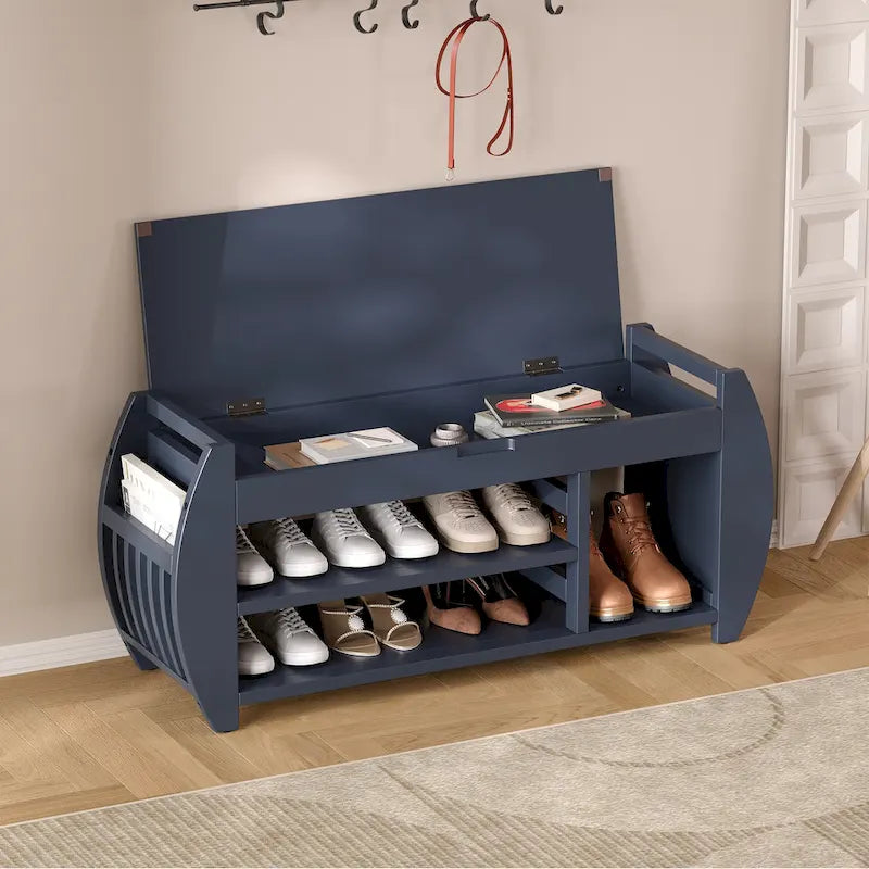 Shoe Storage Bench with Cushion and Curved Side
