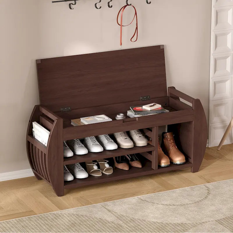 Shoe Storage Bench with Cushion and Curved Side
