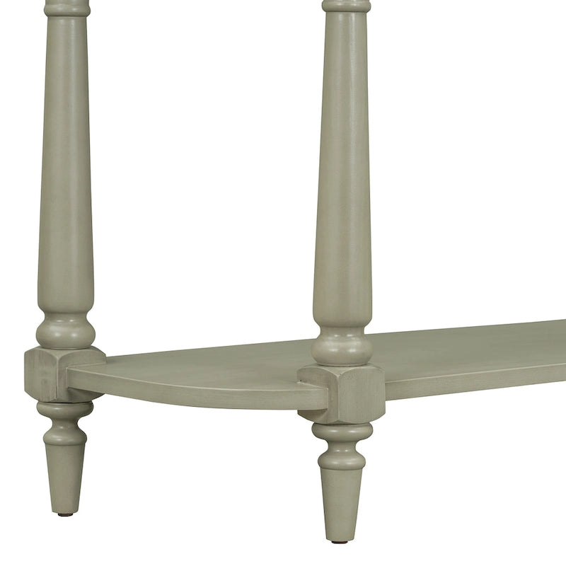 Retro Narrow Console Table with Curved Corner, Top Drawer & Open Shelf