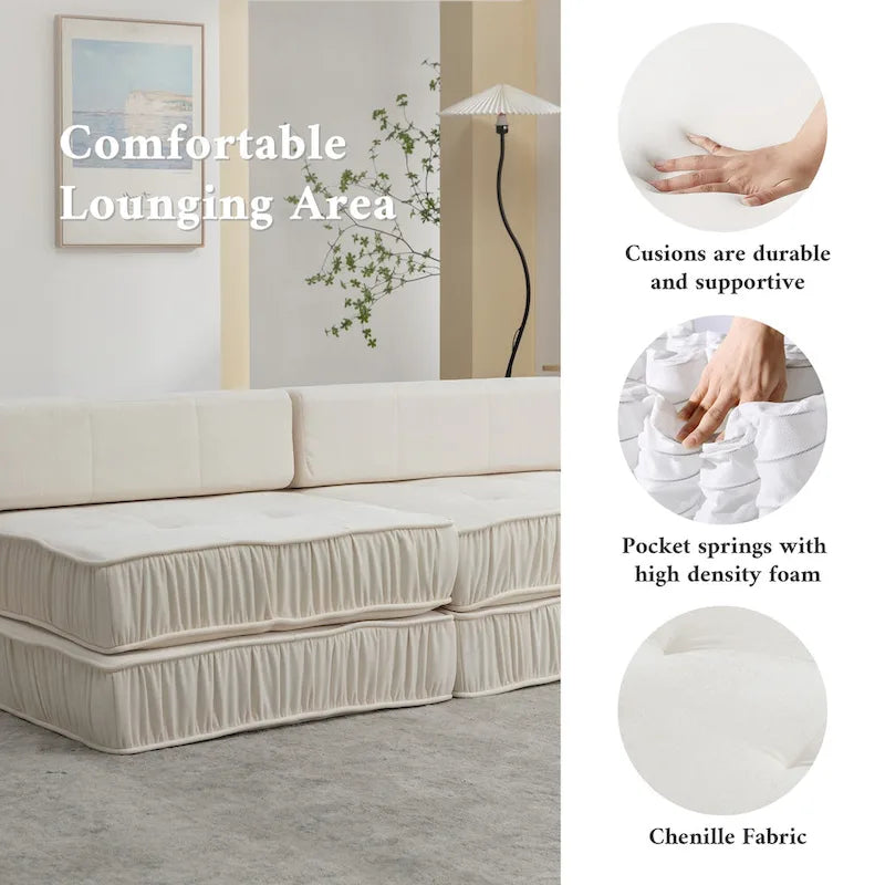 Convertible Sofa Bed,Modern Chenille Upholstered Sleeper Chair