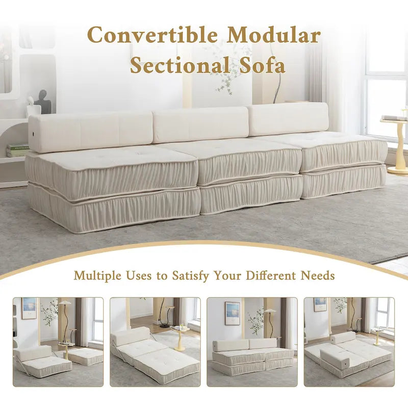 Convertible Sofa Bed,Modern Chenille Upholstered Sleeper Chair