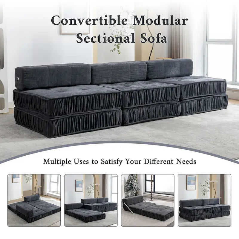 Convertible Sofa Bed,Modern Chenille Upholstered Sleeper Chair