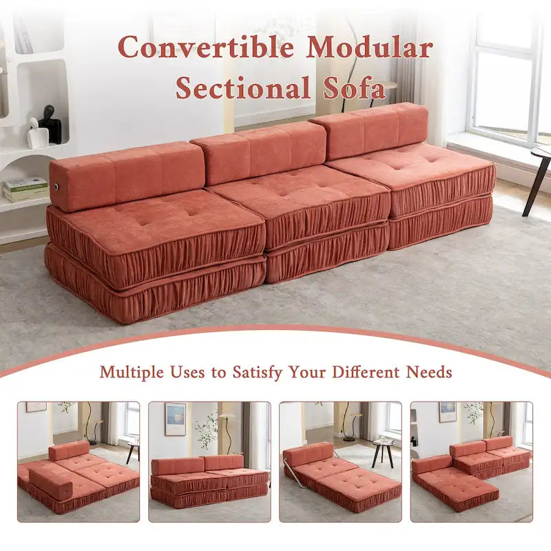 Convertible Sofa Bed,Modern Chenille Upholstered Sleeper Chair