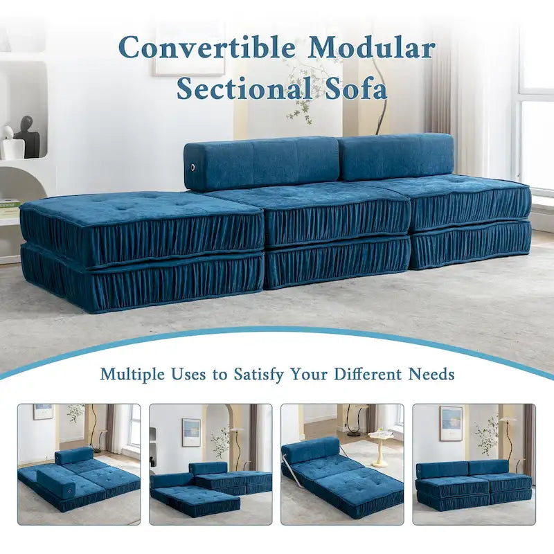 Convertible Sofa Bed,Modern Chenille Upholstered Sleeper Chair