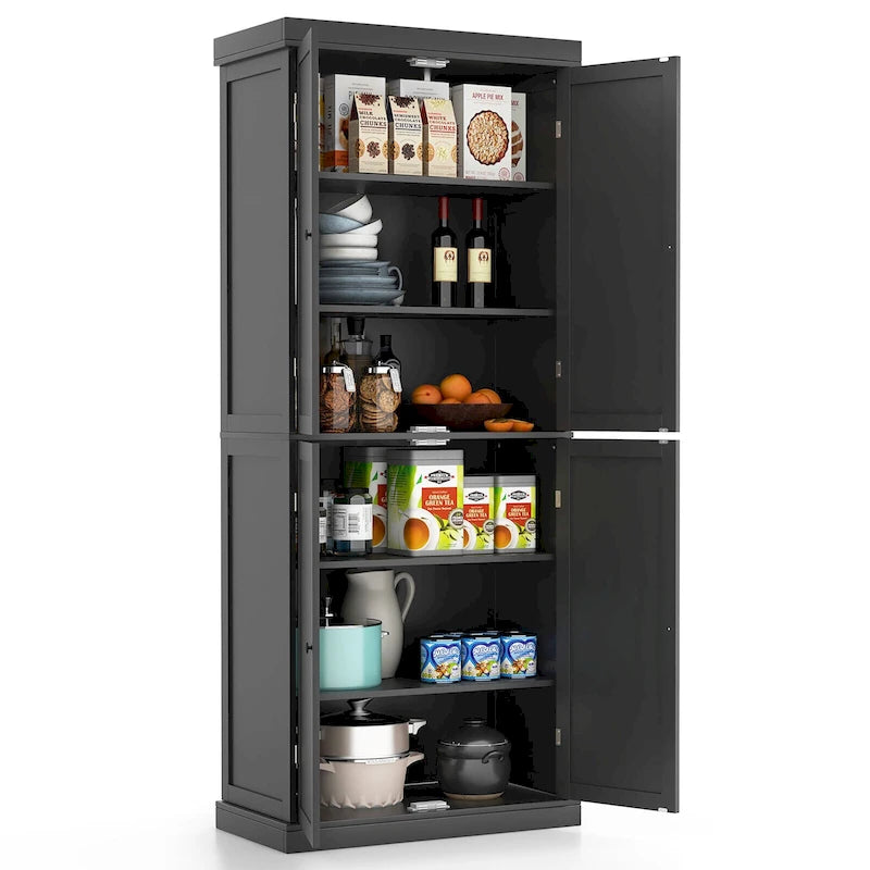 Gymax 72.5 Kitchen Pantry w/4 Door 6-Tier Shelves Freestanding