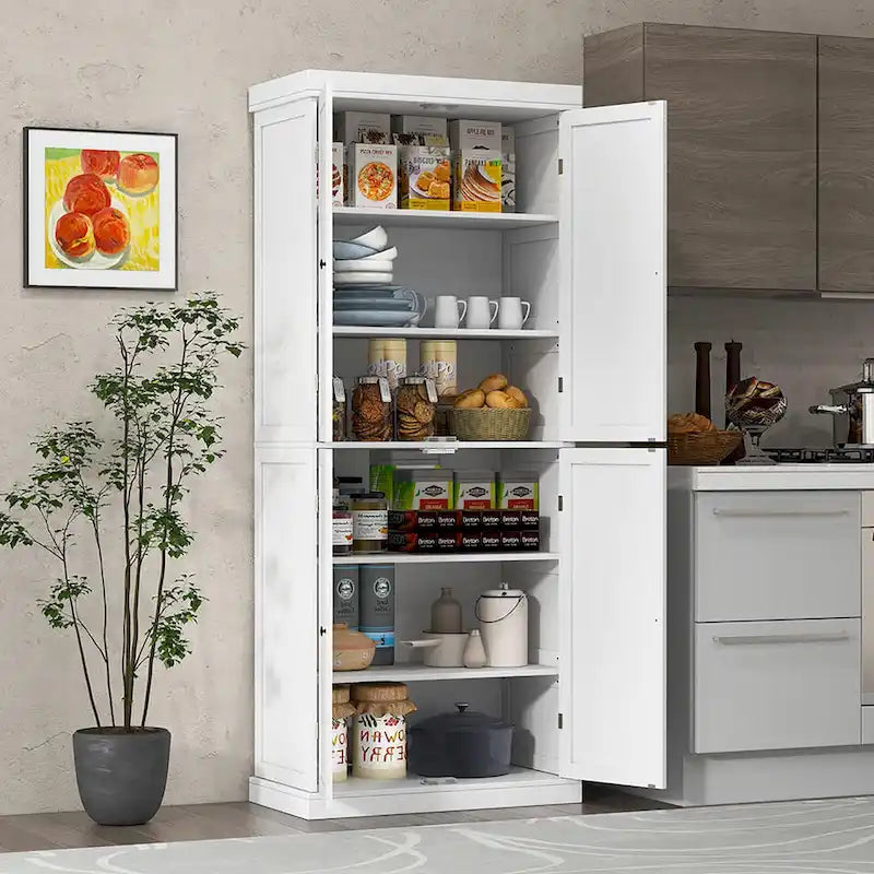 Gymax 72.5 Kitchen Pantry w/4 Door 6-Tier Shelves Freestanding