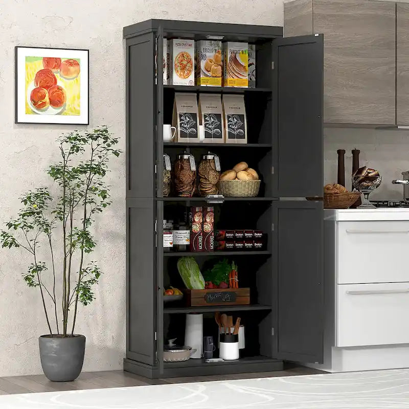 Gymax 72.5 Kitchen Pantry w/4 Door 6-Tier Shelves Freestanding