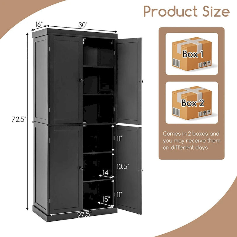 Gymax 72.5 Kitchen Pantry w/4 Door 6-Tier Shelves Freestanding