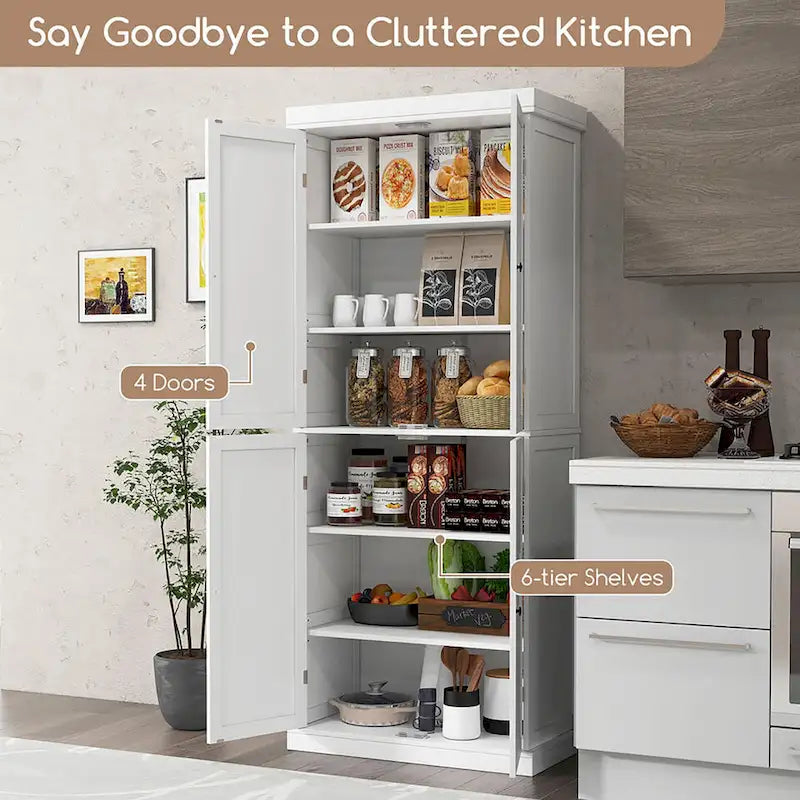 Gymax 72.5 Kitchen Pantry w/4 Door 6-Tier Shelves Freestanding