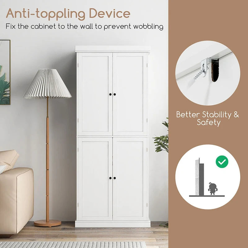 Gymax 72.5 Kitchen Pantry w/4 Door 6-Tier Shelves Freestanding