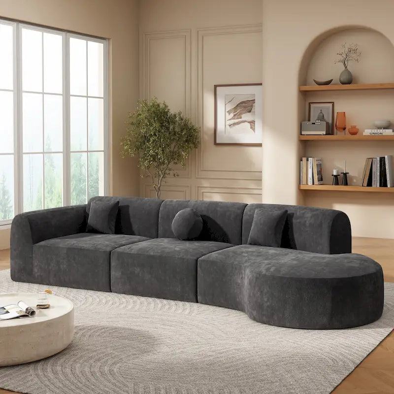 Christopher Knight Home- Buker Curved Polyester Sectional Sofa