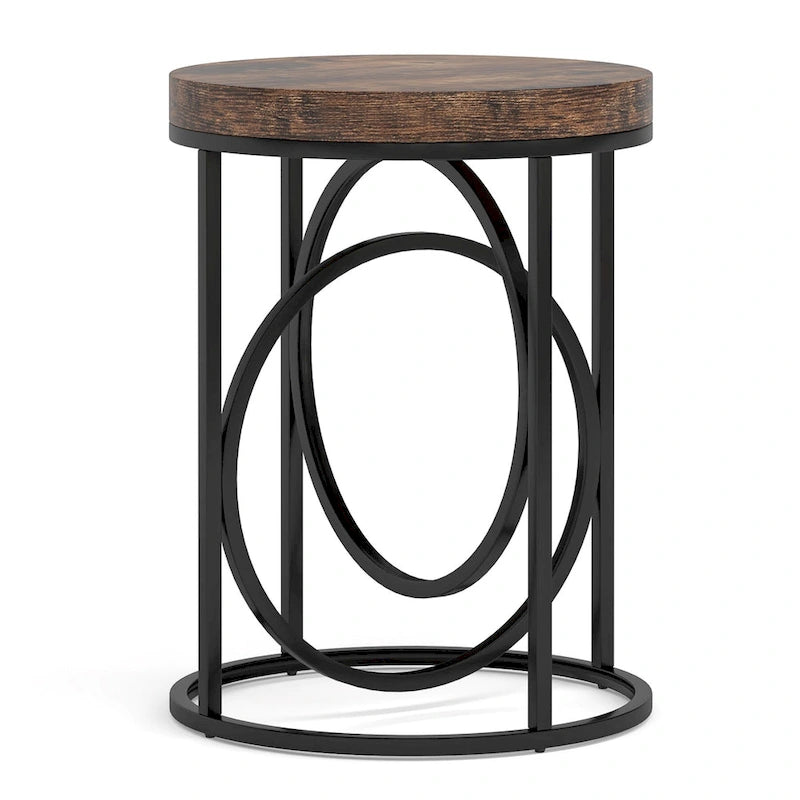 Modern Round Side End Table for Living Room, Tall Narrow Nightstand for Bedroom