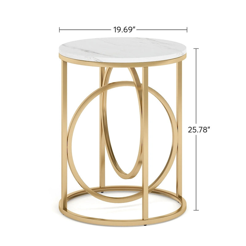 Modern Round Side End Table for Living Room, Tall Narrow Nightstand for Bedroom
