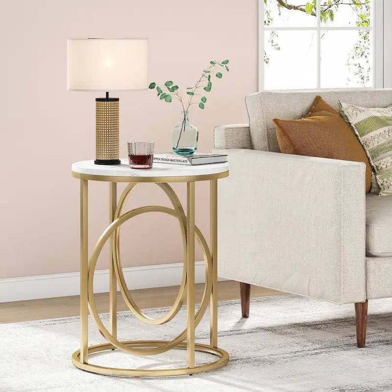 Modern Round Side End Table for Living Room, Tall Narrow Nightstand for Bedroom