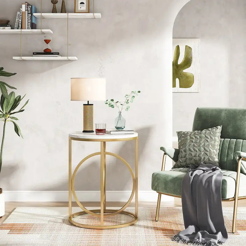 Modern Round Side End Table for Living Room, Tall Narrow Nightstand for Bedroom