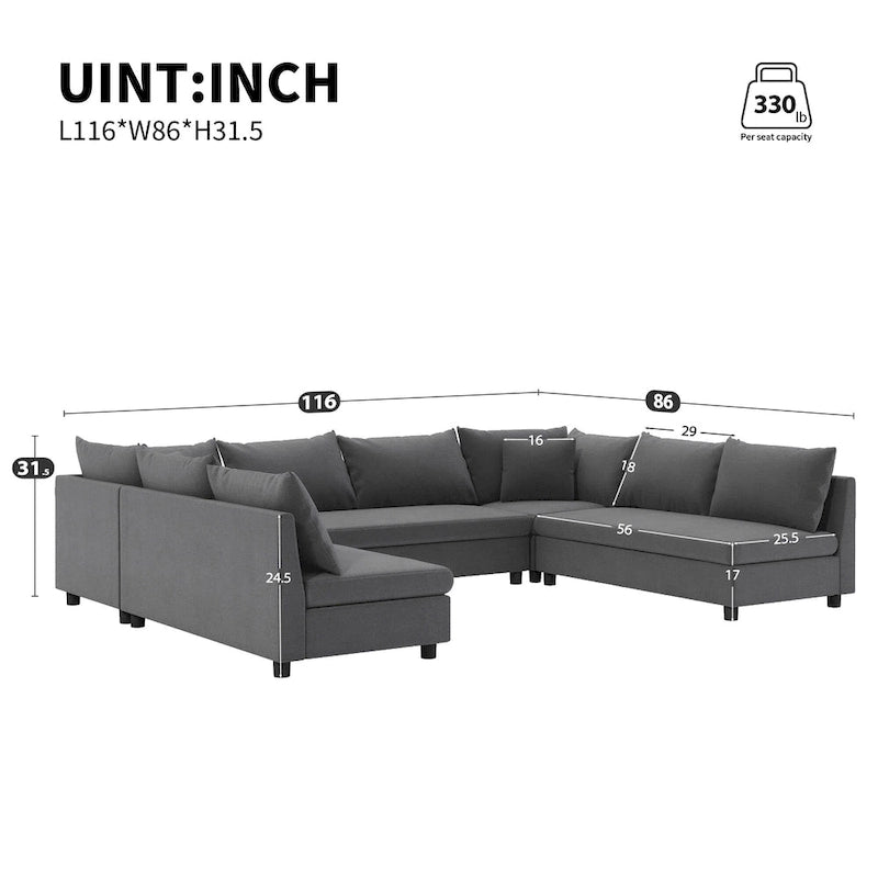 116 Chenille U-Shaped Modular Sectional Sofa, 8-Seater