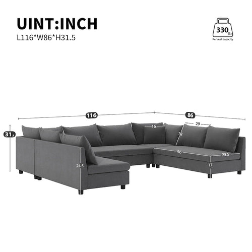 116 Chenille U-Shaped Modular Sectional Sofa, 8-Seater