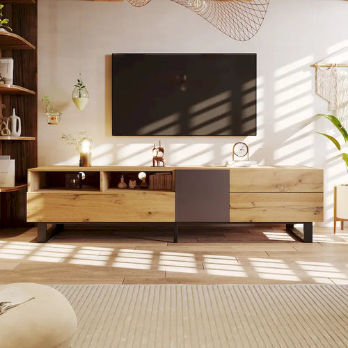 70.9 TV Stand with Double Storage Space and Drop Down Door for TVs Up to 80