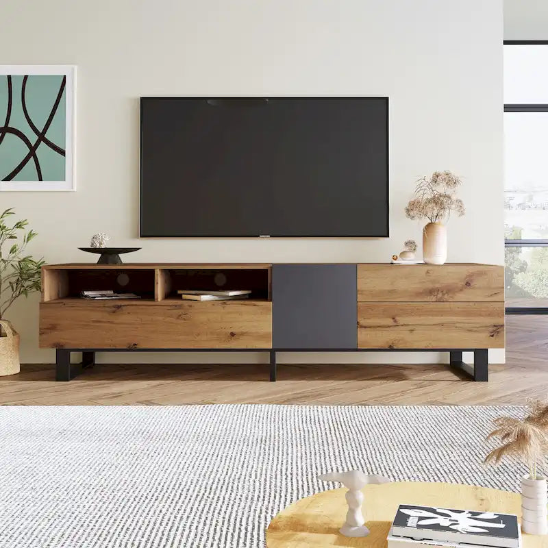 70.9 TV Stand with Double Storage Space and Drop Down Door for TVs Up to 80