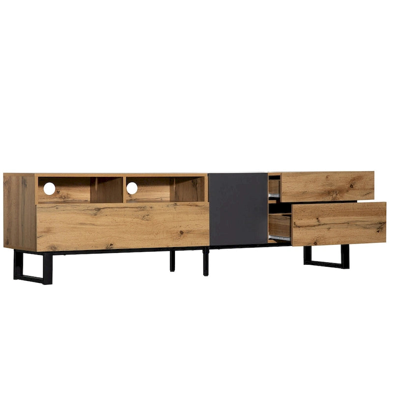 70.9 TV Stand with Double Storage Space and Drop Down Door for TVs Up to 80