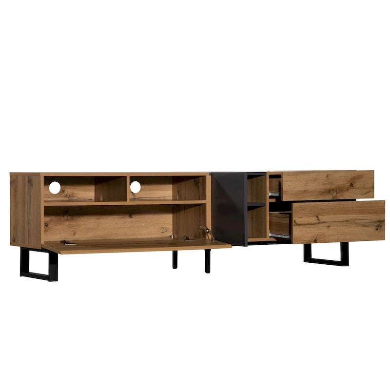 70.9 TV Stand with Double Storage Space and Drop Down Door for TVs Up to 80