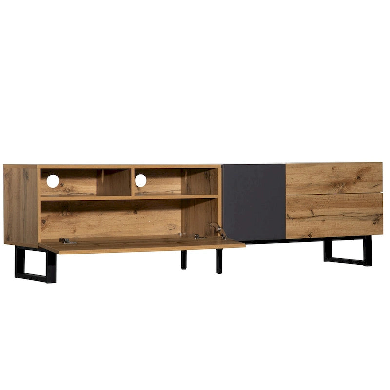 70.9 TV Stand with Double Storage Space and Drop Down Door for TVs Up to 80