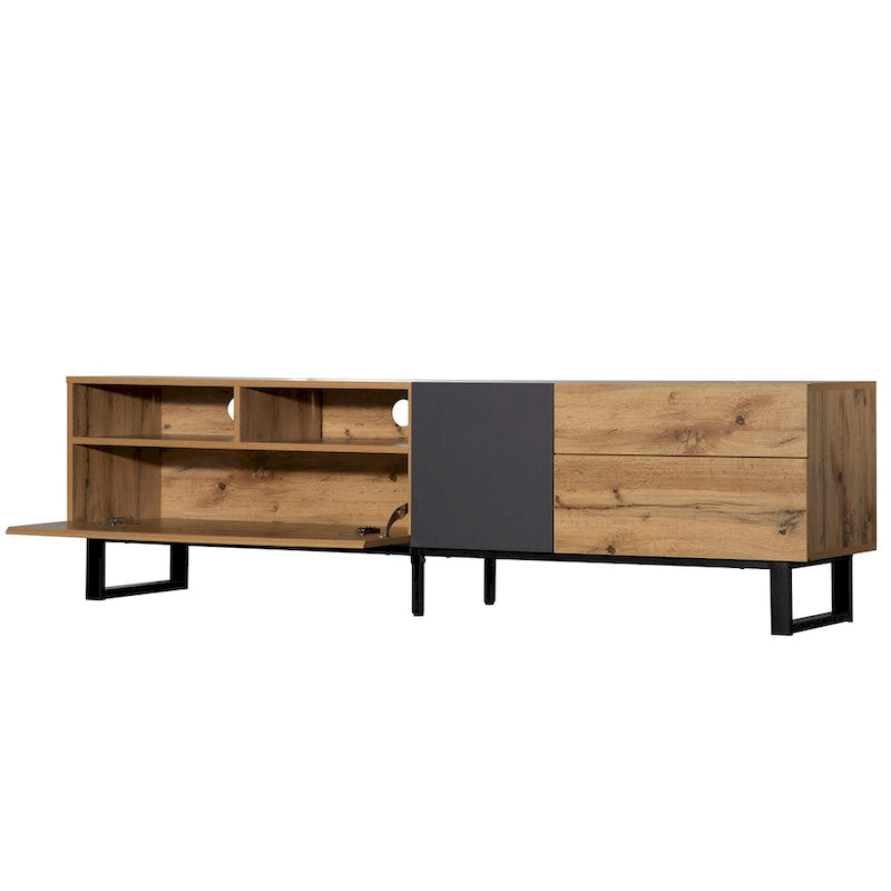 70.9 TV Stand with Double Storage Space and Drop Down Door for TVs Up to 80