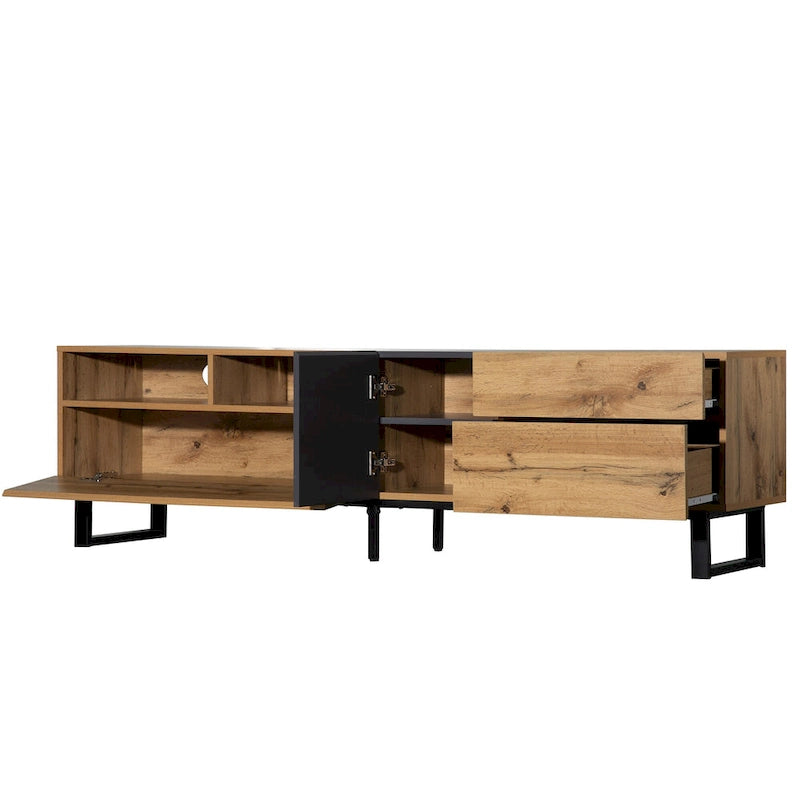 70.9 TV Stand with Double Storage Space and Drop Down Door for TVs Up to 80