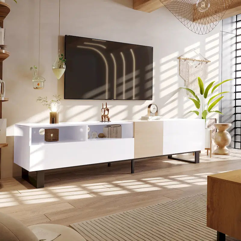 70.9 TV Stand with Double Storage Space and Drop Down Door for TVs Up to 80