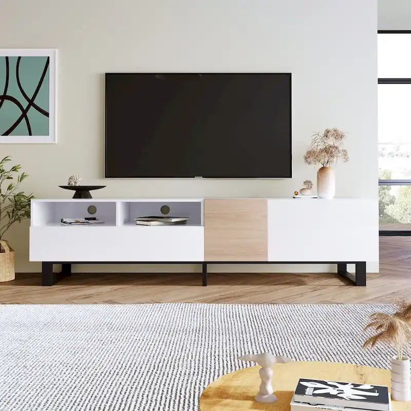 70.9 TV Stand with Double Storage Space and Drop Down Door for TVs Up to 80