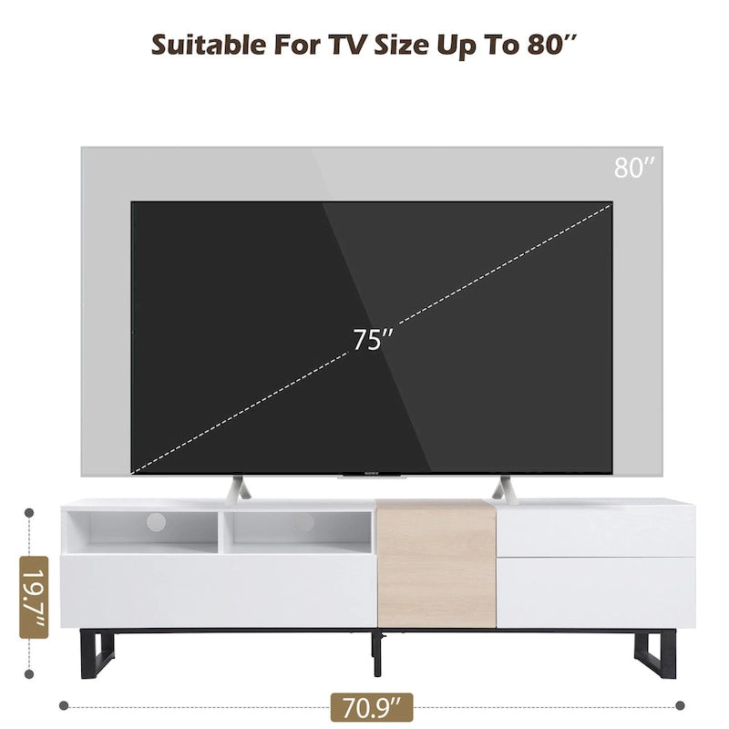 70.9 TV Stand with Double Storage Space and Drop Down Door for TVs Up to 80