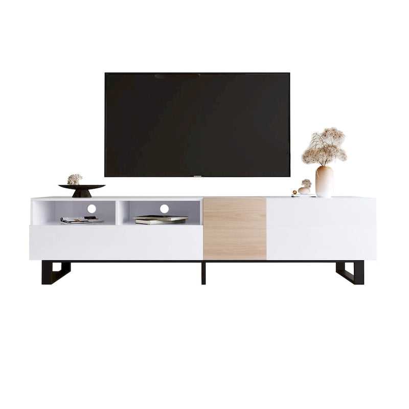 70.9 TV Stand with Double Storage Space and Drop Down Door for TVs Up to 80