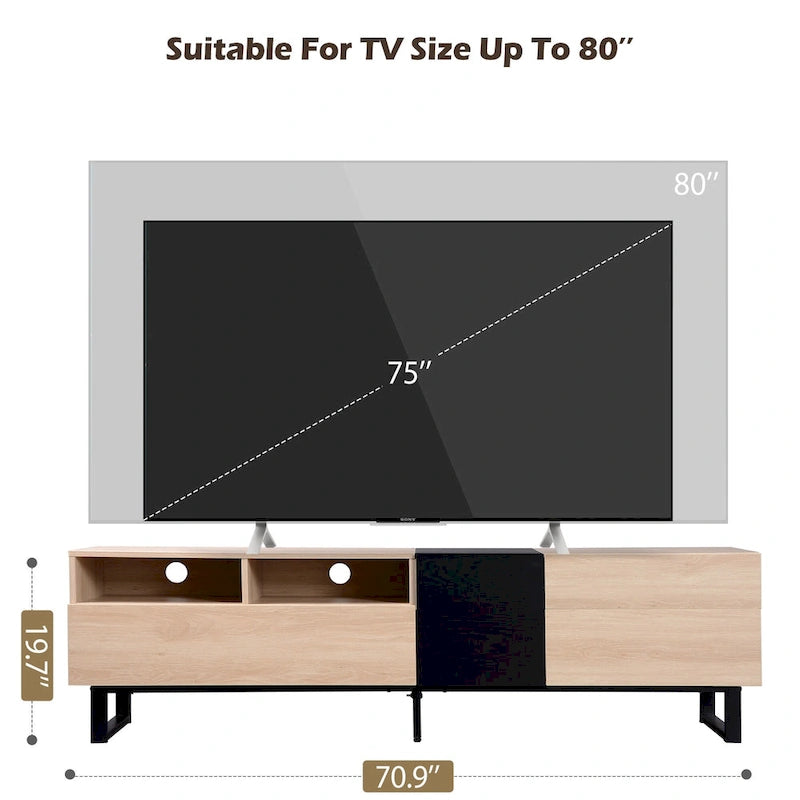 70.9 TV Stand with Double Storage Space and Drop Down Door for TVs Up to 80
