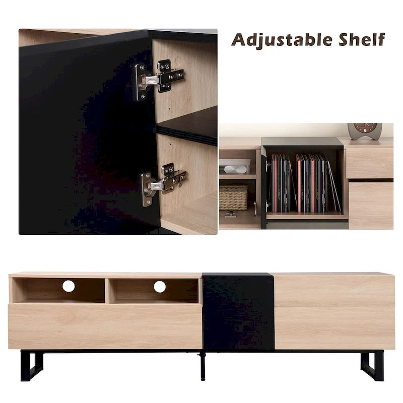 70.9 TV Stand with Double Storage Space and Drop Down Door for TVs Up to 80