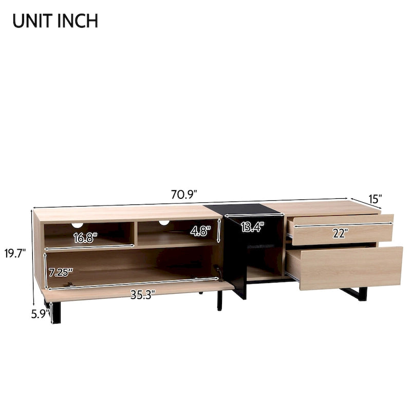 70.9 TV Stand with Double Storage Space and Drop Down Door for TVs Up to 80