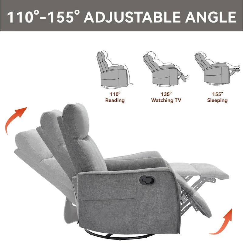360 Swivel Rocker Recliner Chair with Massage and Lumbar Heating