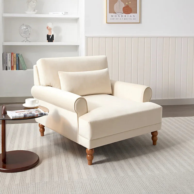 Beige 37.8 Velvet Accent Chair